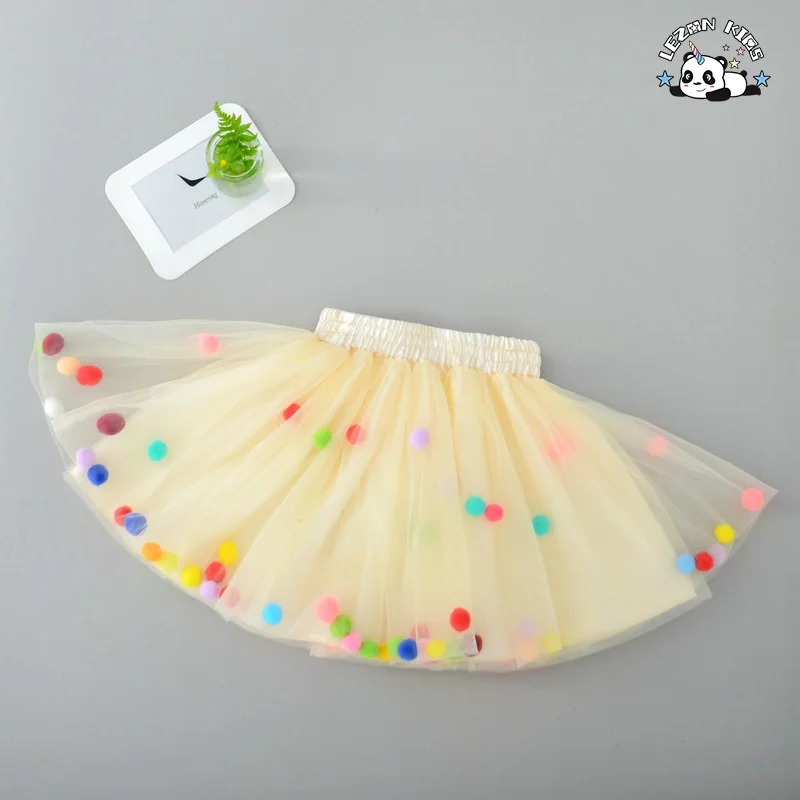 LEZONKIDS - 2024 High Quality different colors little ball multi-layers tulle girls skirt for 2-14 years old